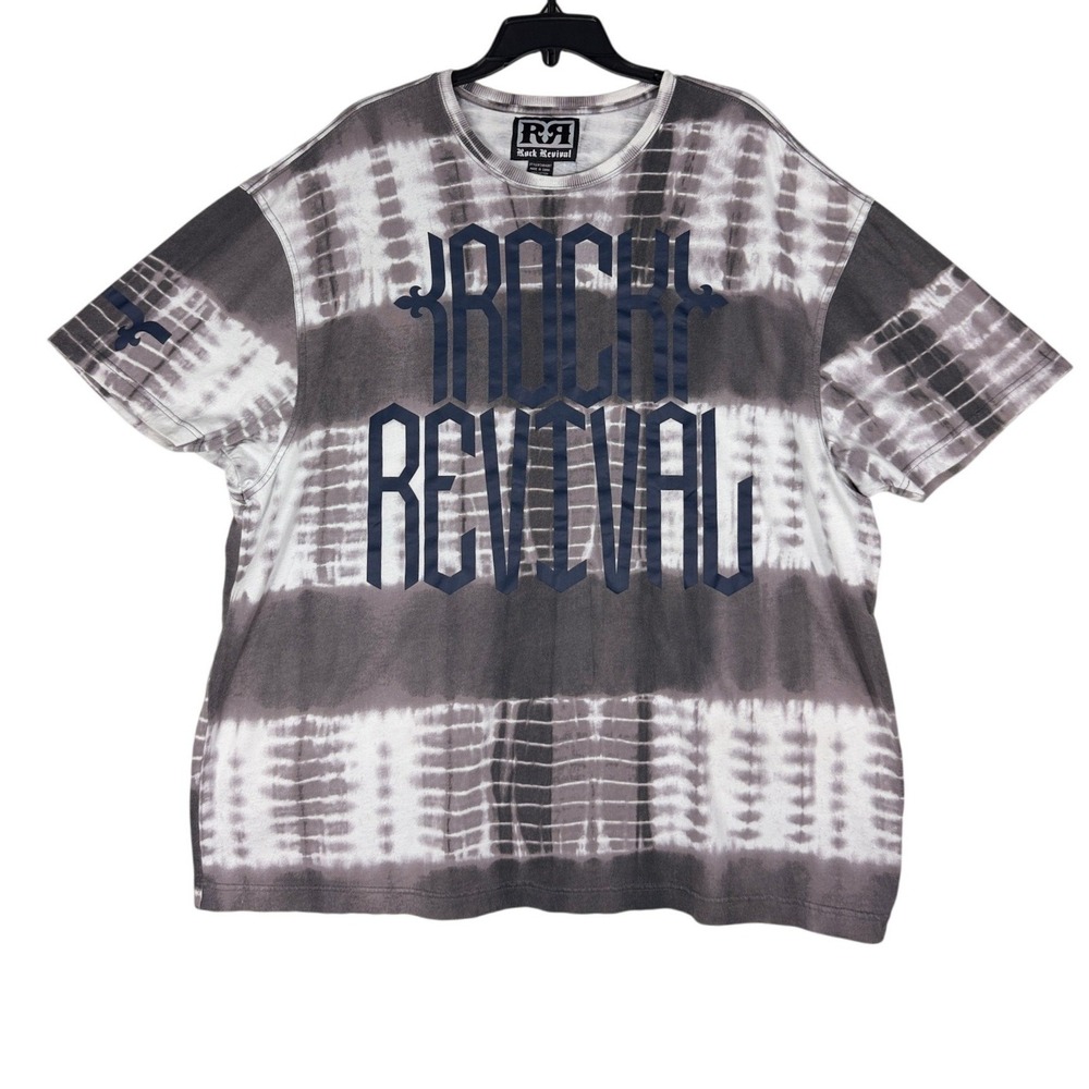 Rock Revival Mens‎ 3XL Tie Dye Graphic T-Shirt Gray White CAR4087 Crew Neck Tee